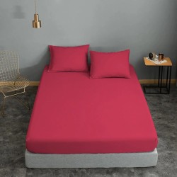 Κατωσέντονο Διπλό Cotton Line Red Μονόχρωμο Komvos (150x200+20) Με Λάστιχο 1Τεμ