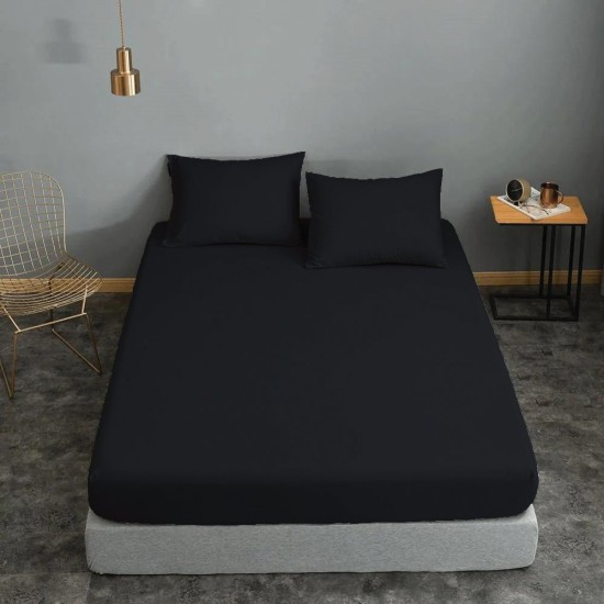 Κατωσέντονο Μονό Solid Black Cotton Line Komvos (100x200+30) Με Λάστιχο 1Τεμ