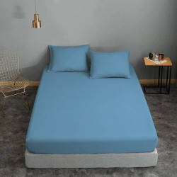 Κατωσέντονο Διπλό Cotton Line Solid Sky Blue Komvos (150x200+22) Με Λάστιχο 1Τεμ