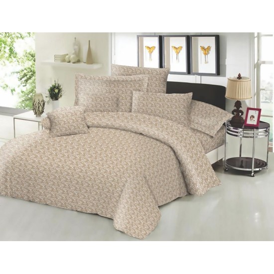 Κατωσέντονο Διπλό Cotton Line New Printed Fern Beige Komvos (150x200+22) Με Λάστιχο 1Τεμ