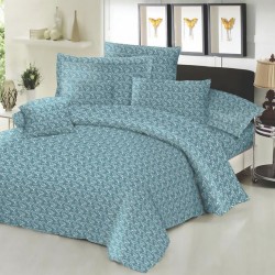 Κατωσέντονο Διπλό Cotton Line New Printed Fern Petrol Komvos (150x200+22) Με Λάστιχο 1Τεμ