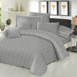 Κατωσέντονο Διπλό Cotton Line New Printed Fern Grey Komvos (150x200+22) Με Λάστιχο 1Τεμ