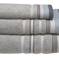 Πετσέτα Προσώπου Pennie Satin Stripe Grey Cotton Komvos (50x90) 1Τεμ