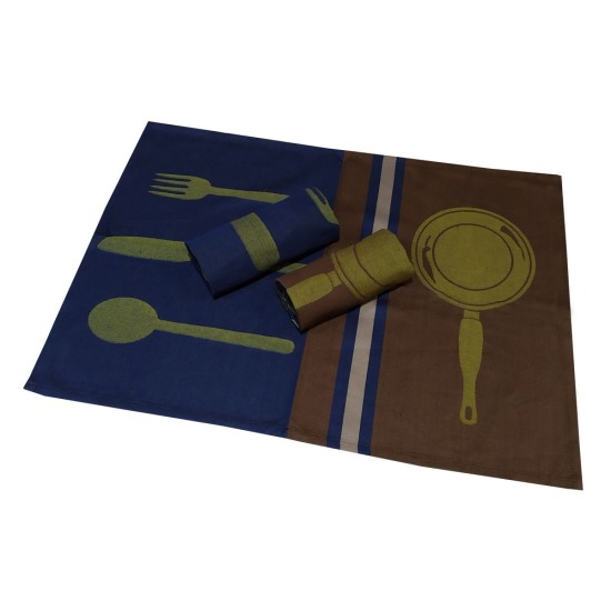 Ποτηρόπανα Σετ Kitchen Cutlery Brown-Dark Blue Cotton Komvos (50x70) 3Τεμ