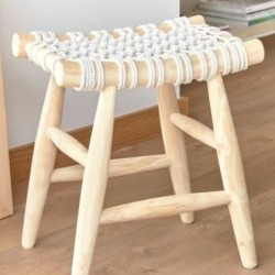 Ξύλινο Σκαμπό Macrame - Wood Natural Komvos (45x32x45) 1Τεμ