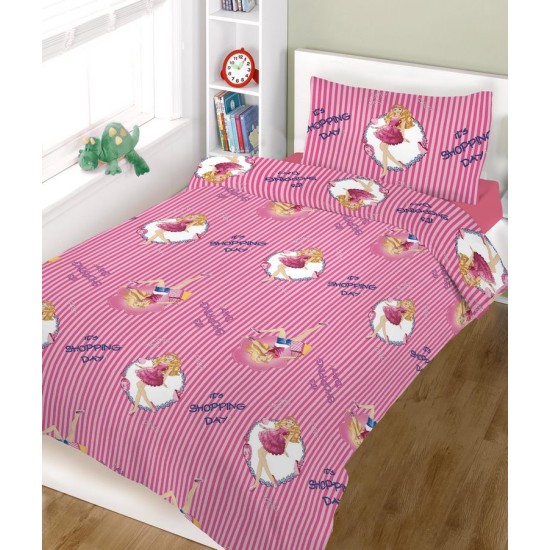 Σεντόνια Μονά Σετ Kids Line Cotton Shopping Girl Komvos (100x200+20 ) Με Λάστιχο 3Τεμ