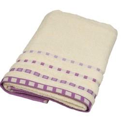 Πετσέτα Προσώπου Dots - Stripe Cream-Lilac Jacquard Cotton Komvos (50x90) 1Τεμ