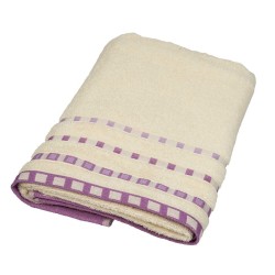 Πετσέτα Μπάνιου Dots - Stripe Cream-Lilac Jacquard Cotton Komvos (65x135) 1Τεμ