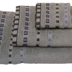 Πετσέτες Σετ Dots - Stripe Grey Jacquard Cotton Komvos 3Τεμ