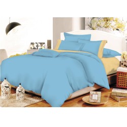 Σεντόνια Υπέρδιπλα Σετ Solid Beige -Light Blue Με Φάσα Cotton Line Komvos (170x200 ) Με Λάστιχο 4Τεμ