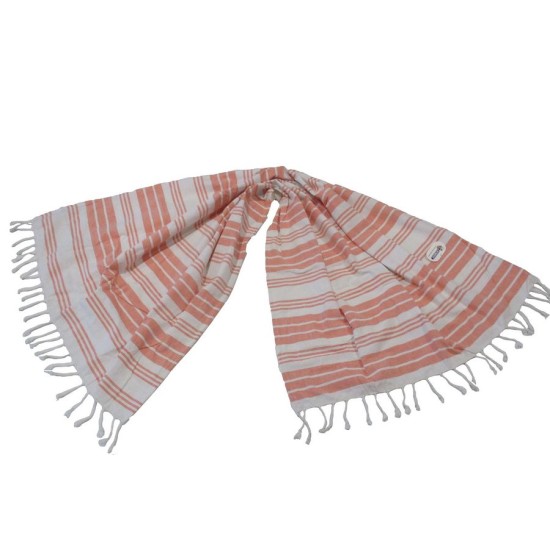 Πετσέτα Παρεό Beach Towels Δύο Όψεων Σομόν Ρίγες Cotton Komvos (90x180) 1Τεμ