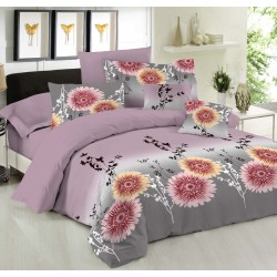 Σεντόνια Μονά Σετ Premium Chrysanthemum Lilac Cotton Le Blanc (100x200+33 ) Με Λάστιχο 3Τεμ