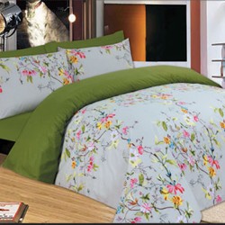Σεντόνια Μονά Σετ Premium Flowers Green Cotton Le Blanc (100x200 ) Με Λάστιχο 3Τεμ