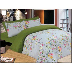 Σεντόνια Μονά Σετ Premium Flowers Green Cotton Le Blanc (100x200 ) Με Λάστιχο 3Τεμ