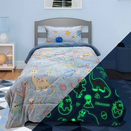 Κουβερτοπάπλωμα Παιδικό Φωσφοριζέ Με Sherpa Μονό Volcano Grey -Ciel Lino (160x220) 1Τεμ