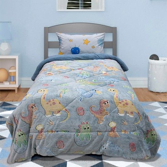 Κουβερτοπάπλωμα Παιδικό Φωσφοριζέ Με Sherpa Μονό Volcano Grey -Ciel Lino (160x220) 1Τεμ