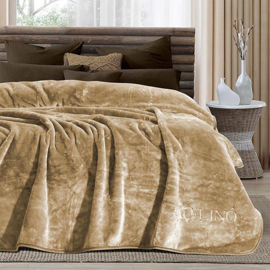Κουβέρτα Βελουτέ Υπέρδιπλη Vellut Mocca Lino (220x240) 1Τεμ