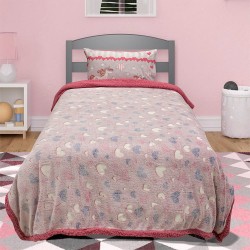 Κουβέρτα Fleece Παιδική Φωσφοριζέ Με Sherpa Μονή Herz Pink Lino (160x220) 1Τεμ