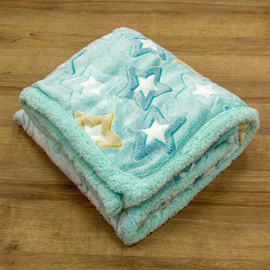 Κουβέρτα Fleece Παιδική Φωσφοριζέ Με Sherpa Μονή Ster Mint Lino (160x220) 1Τεμ