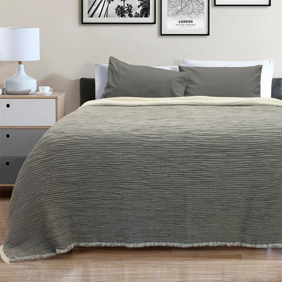 Κουβέρτα Καλοκαιρινή Υπέρδιπλη Lasy Grey 600gsm Cotton Lino (230x240) 1Τεμ