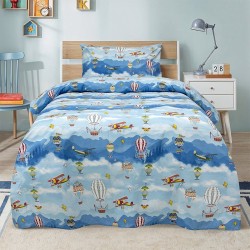 Σεντόνια Παιδικά Μονά Σετ Cloud Chasers Blue Cotton Lino (170x260) 3Τεμ