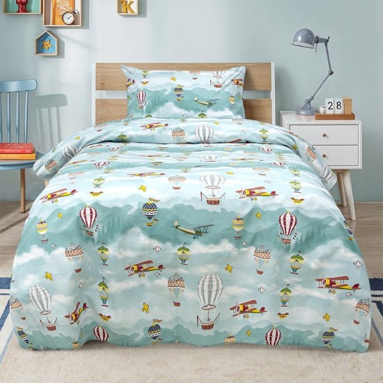 Σεντόνια Παιδικά Μονά Σετ Cloud Chasers Petrol Cotton Lino (170x260) 3Τεμ