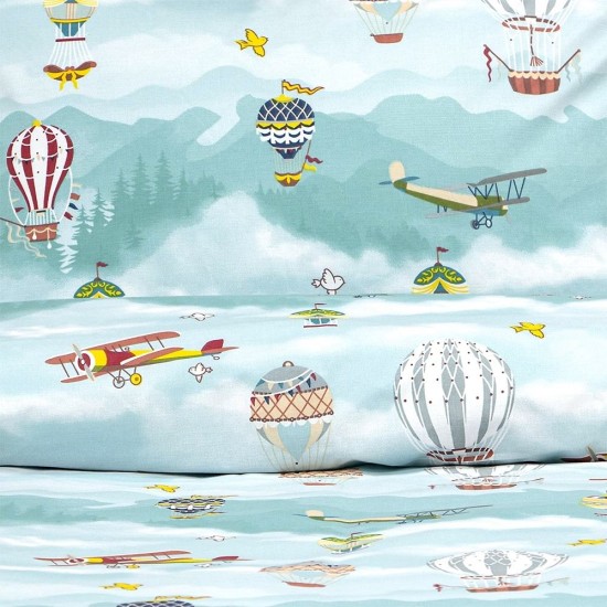 Σεντόνια Παιδικά Μονά Σετ Cloud Chasers Petrol Cotton Lino (170x260) 3Τεμ