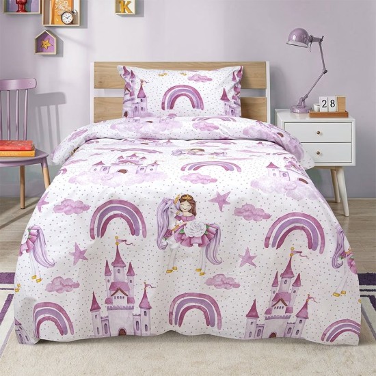 Σεντόνια Παιδικά Μονά Σετ Dreamy Castleland White Cotton Lino (170x260) 3Τεμ