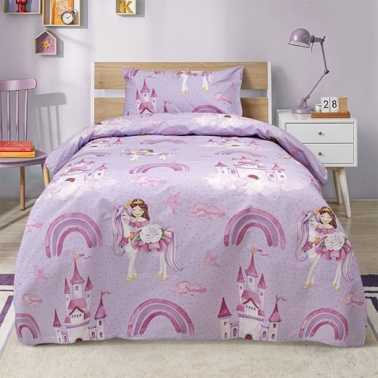 Σεντόνια Παιδικά Μονά Σετ Dreamy Castleland Lilac Cotton Lino (170x260) 3Τεμ