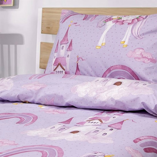 Σεντόνια Παιδικά Μονά Σετ Dreamy Castleland Lilac Cotton Lino (170x260) 3Τεμ