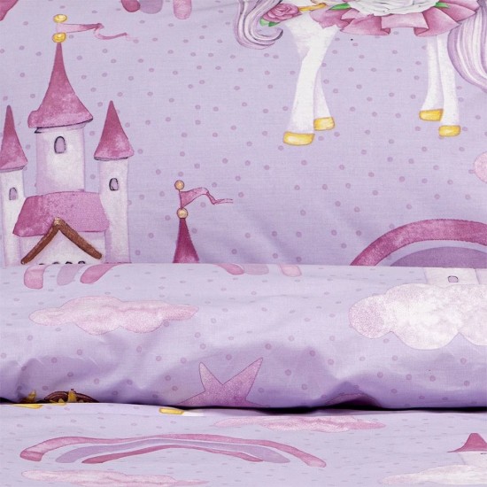 Σεντόνια Παιδικά Μονά Σετ Dreamy Castleland Lilac Cotton Lino (170x260) 3Τεμ