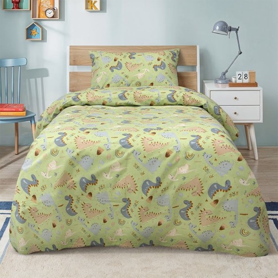 Σεντόνια Παιδικά Μονά Σετ Jurrasic Nap Green Cotton Lino (170x260) 3Τεμ