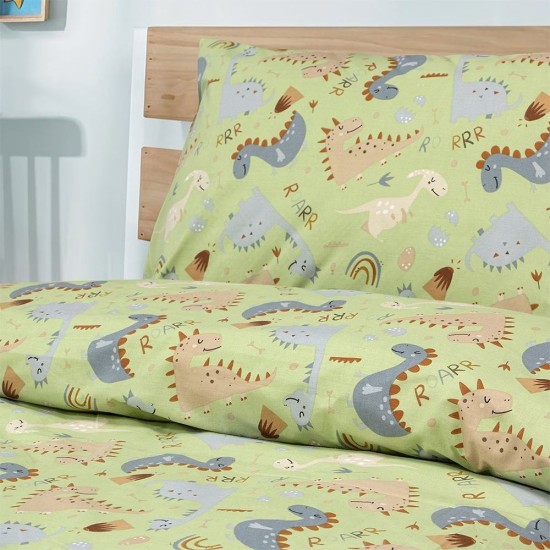 Σεντόνια Παιδικά Μονά Σετ Jurrasic Nap Green Cotton Lino (170x260) 3Τεμ