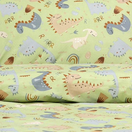 Σεντόνια Παιδικά Μονά Σετ Jurrasic Nap Green Cotton Lino (170x260) 3Τεμ