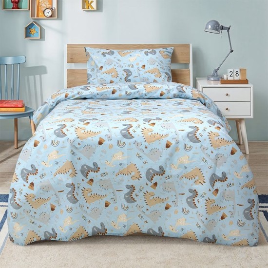 Σεντόνια Παιδικά Μονά Σετ Jurrasic Nap Petrol Cotton Lino (170x260) 3Τεμ