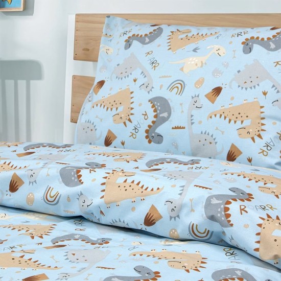 Σεντόνια Παιδικά Μονά Σετ Jurrasic Nap Petrol Cotton Lino (170x260) 3Τεμ
