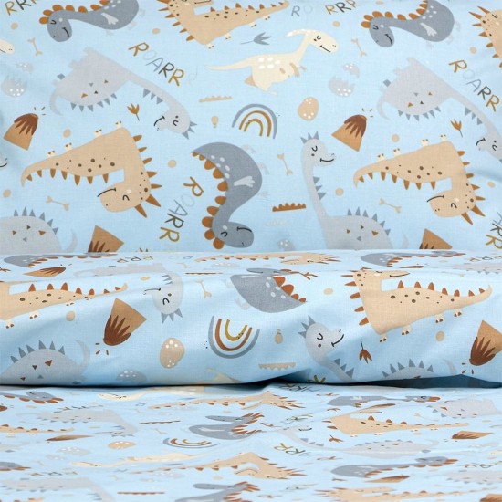 Σεντόνια Παιδικά Μονά Σετ Jurrasic Nap Petrol Cotton Lino (170x260) 3Τεμ