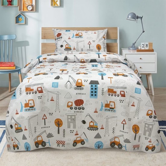 Σεντόνια Παιδικά Μονά Σετ Playground Town Grey Cotton Lino (170x260) 3Τεμ