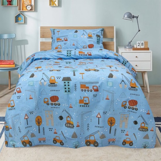 Σεντόνια Παιδικά Μονά Σετ Playground Town Petrol Cotton Lino (170x260) 3Τεμ