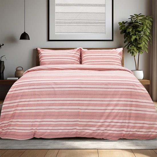 Σεντόνια Μονά Σετ Carril Pink Cotton Lino (105x200+32 ) Με Λάστιχο 3Τεμ
