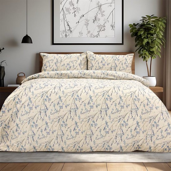 Σεντόνια Μονά Σετ Amandes Blue Cotton Lino (105x200+32 ) Με Λάστιχο 3Τεμ