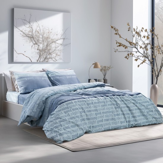 Παπλωματοθήκη Μονή Σετ Nuvet Blue Cotton Lino (170x250) 2Τεμ