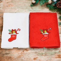 Πετσέτες Χριστουγεννιάτικες Σετ Xmas Sock Cotton Lino (30x50) 2Τεμ