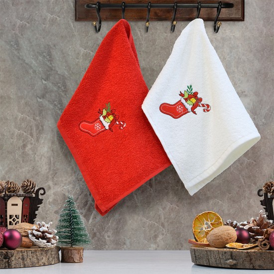 Πετσέτες Χριστουγεννιάτικες Σετ Xmas Sock Cotton Lino (30x50) 2Τεμ