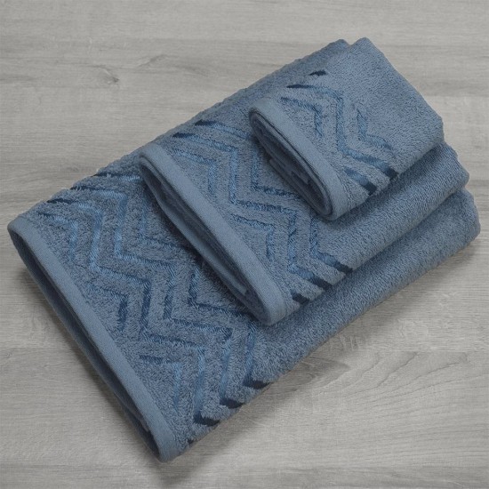 Πετσέτες Σετ Wavie Petrol Cotton Lino 3Τεμ