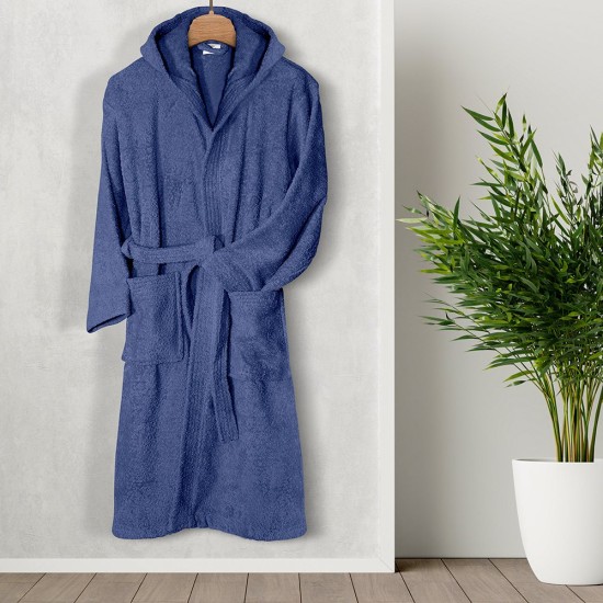 Μπουρνούζι Με Κουκούλα Bathrobes Erasia D.Blue Cotton Lino 1Τεμ