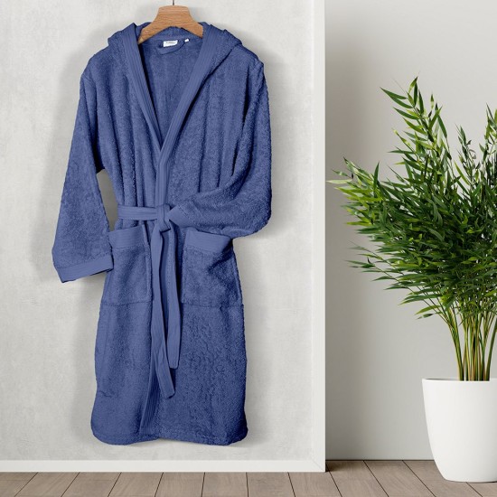 Μπουρνούζι Με Κουκούλα Bathrobes Erma D.Blue Cotton Lino 1Τεμ