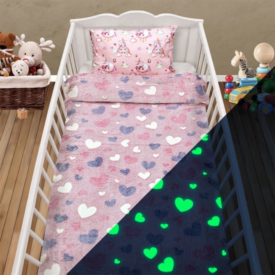 Κουβέρτα Fleece Βρεφική Φωσφοριζέ Κούνιας Herz Pink Lino (110x150) 1Τεμ