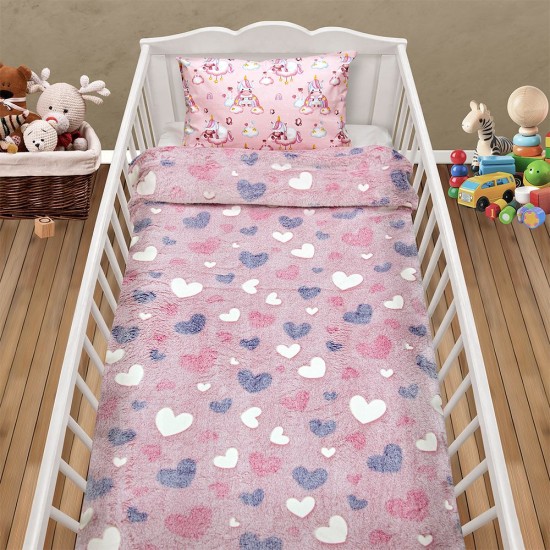Κουβέρτα Fleece Βρεφική Φωσφοριζέ Κούνιας Herz Pink Lino (110x150) 1Τεμ
