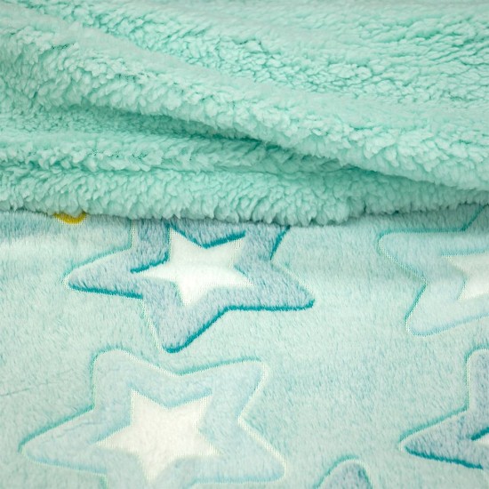 Κουβέρτα Fleece Βρεφική Φωσφοριζέ Με Sherpa Κούνιας Ster Mint Lino (110x150) 1Τεμ